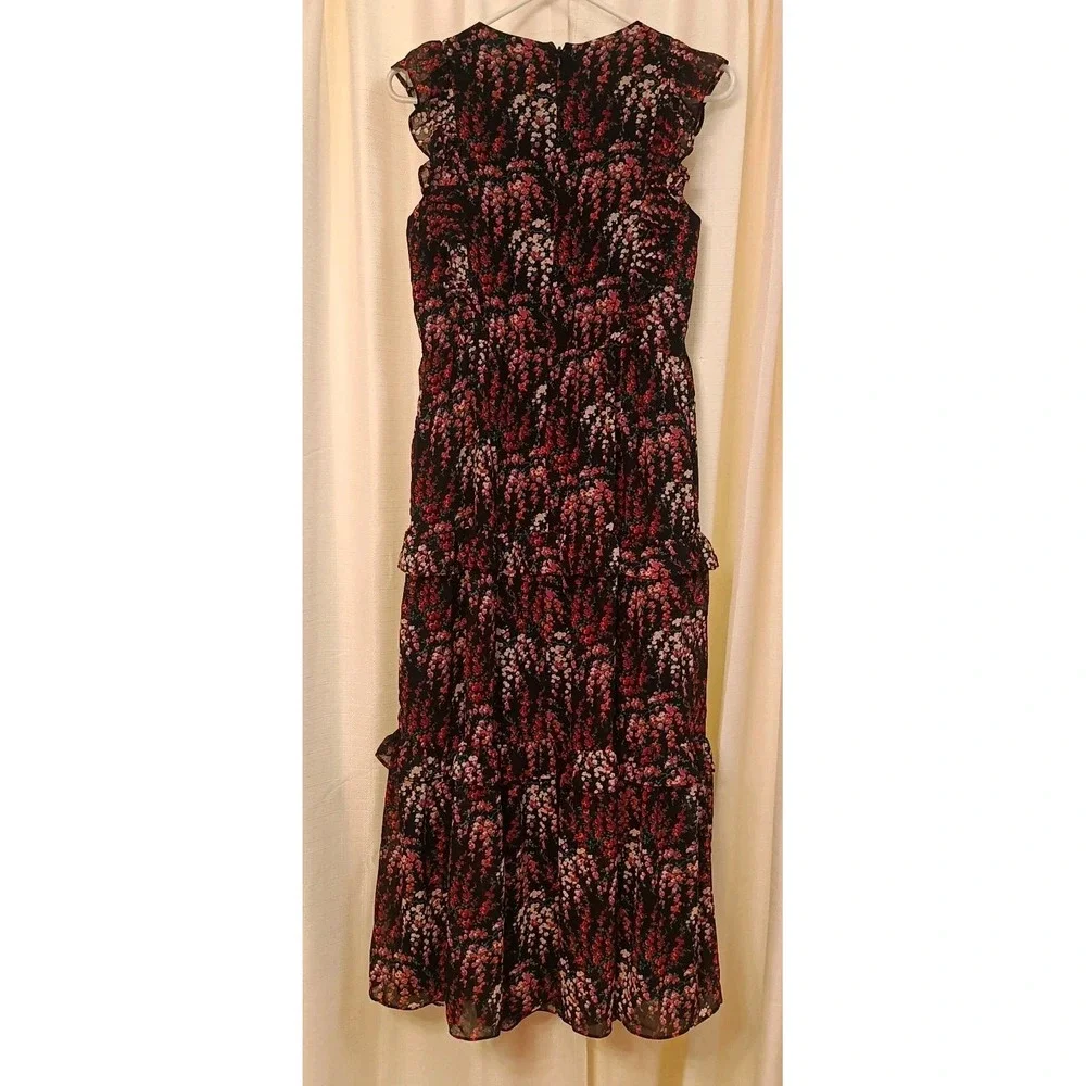 NWT J. Crew Black Floral Tiered Ruffle Sleeveless Maxi CottageCore Dress Size 00